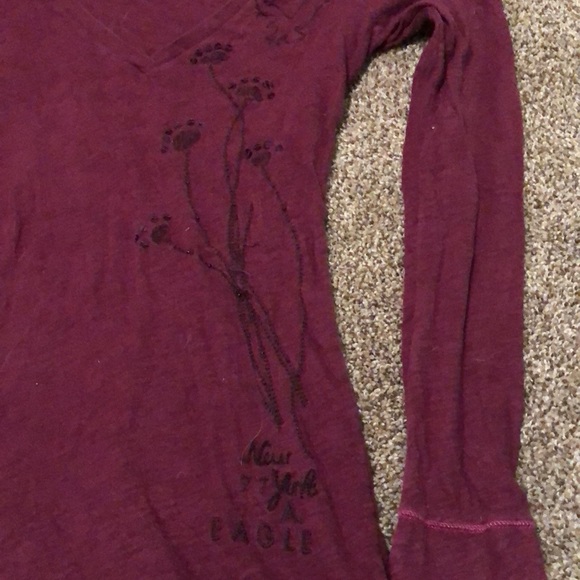 Small American Eagle Long Sleeve Burgundy Tee - Picture 2 of 4